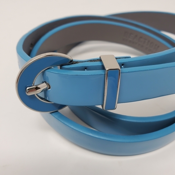 KENNETH COLE REACTION SET OF 2 SKINNY BELTS PEACOCK BLUE BLACK FLORAL WOMEN M - Picture 14 of 15